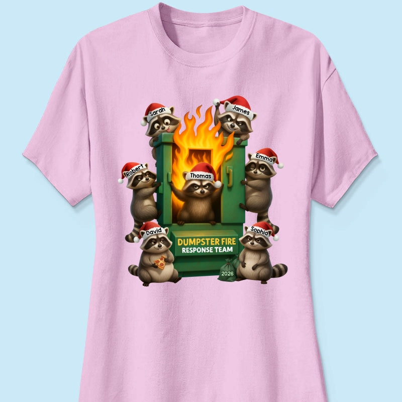 Cunning Raccoon Office Chaos Dumpster Fire Response Team - Personalized Shirt - Funny Holiday Gift for Coworkers