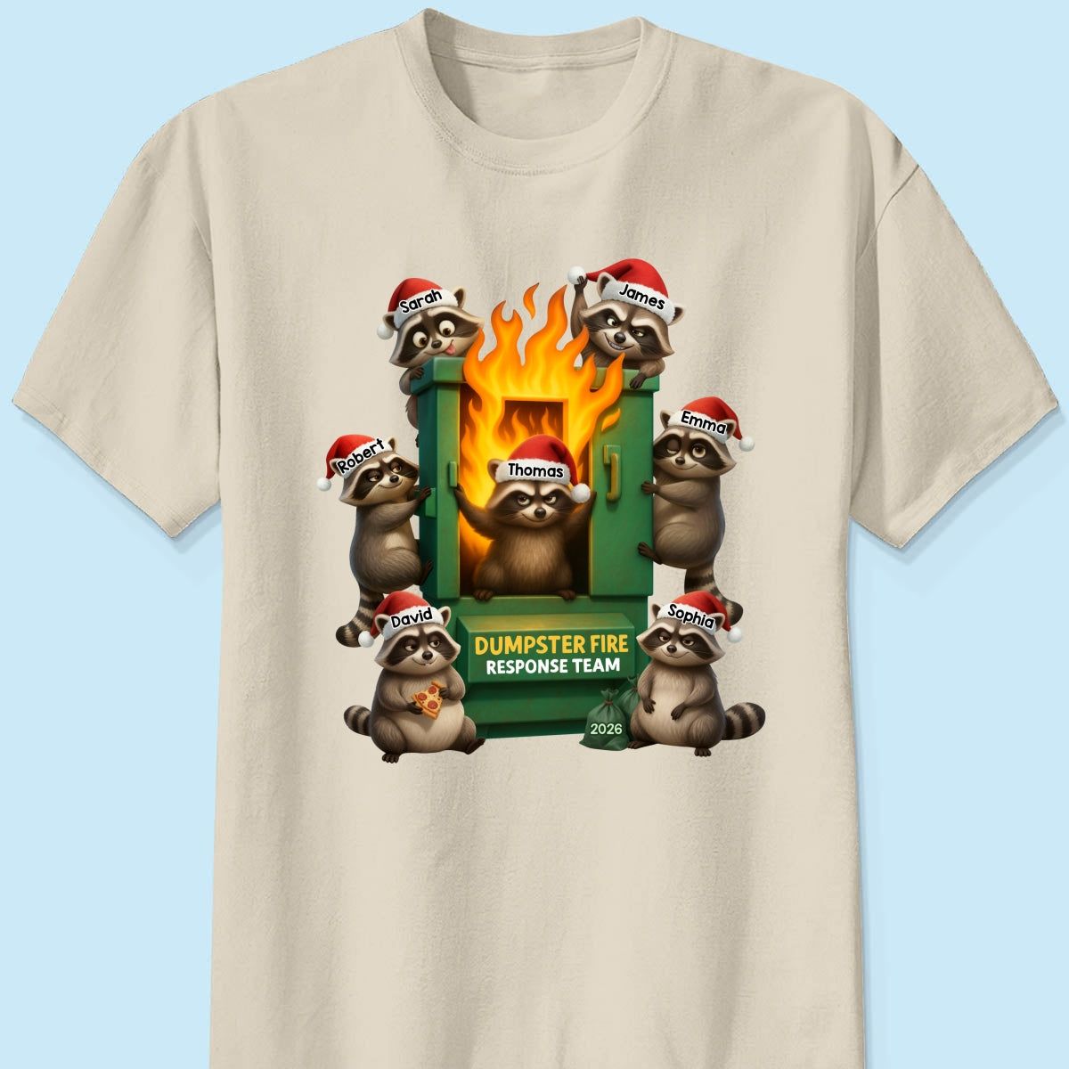 Cunning Raccoon Office Chaos Dumpster Fire Response Team - Personalized Shirt - Funny Holiday Gift for Coworkers