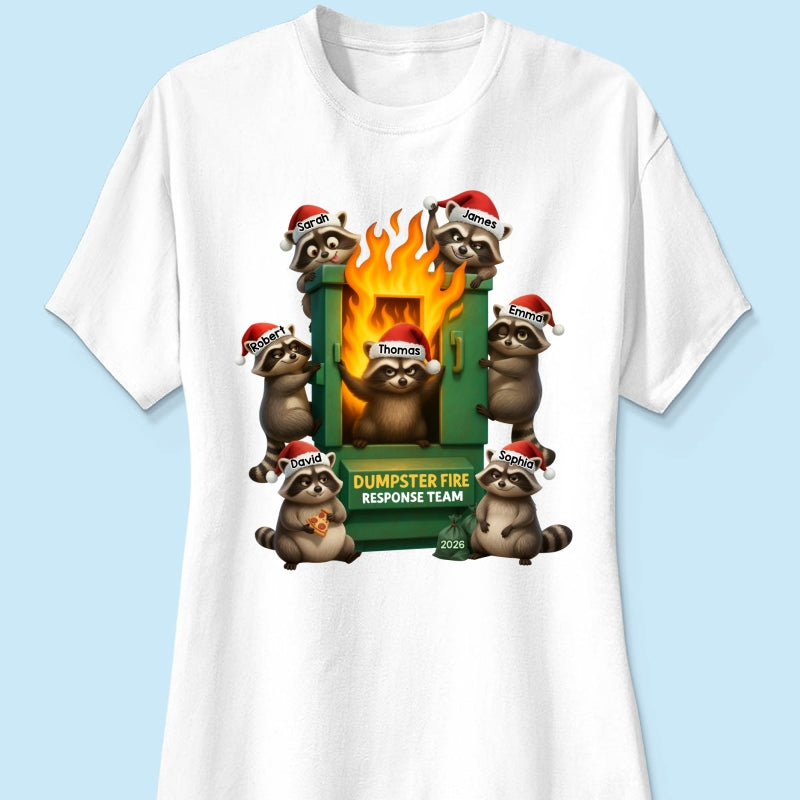 Cunning Raccoon Office Chaos Dumpster Fire Response Team - Personalized Shirt - Funny Holiday Gift for Coworkers
