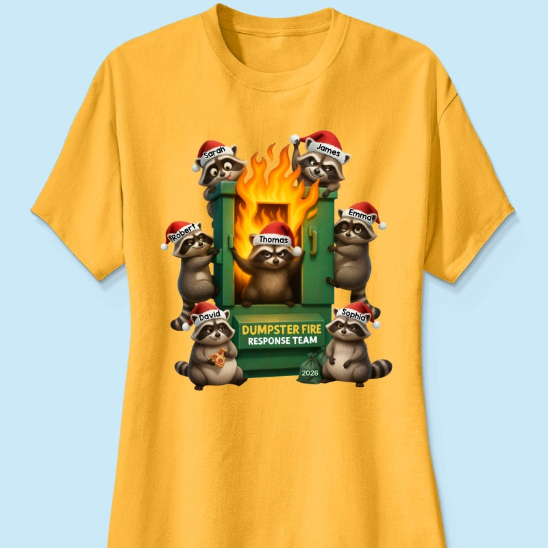 Cunning Raccoon Office Chaos Dumpster Fire Response Team - Personalized Shirt - Funny Holiday Gift for Coworkers
