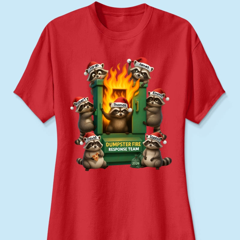 Cunning Raccoon Office Chaos Dumpster Fire Response Team - Personalized Shirt - Funny Holiday Gift for Coworkers