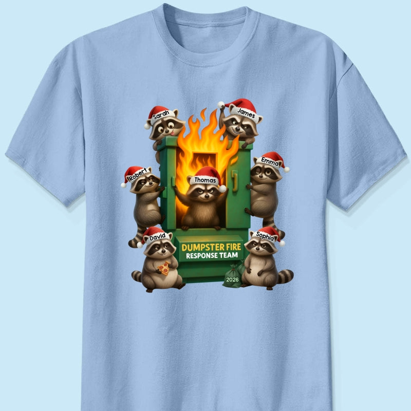 Cunning Raccoon Office Chaos Dumpster Fire Response Team - Personalized Shirt - Funny Holiday Gift for Coworkers