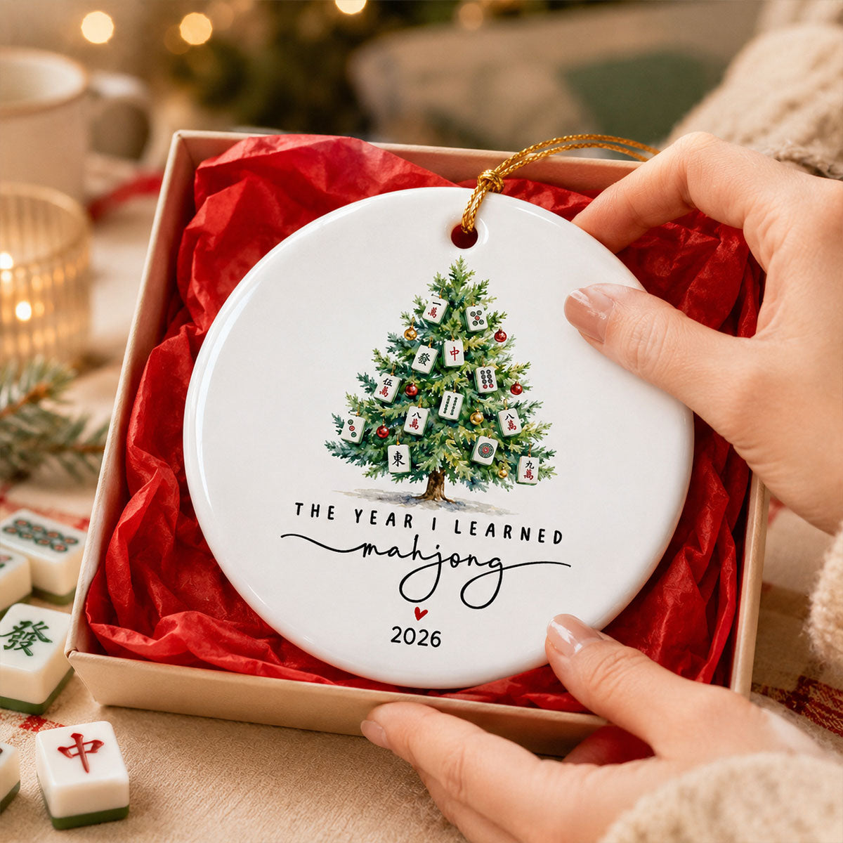 The Year I Learned Mahjong - Personalized Ceramic Ornament - Christmas Gift for Mahjong Club, Funny Mahjong Group Gift