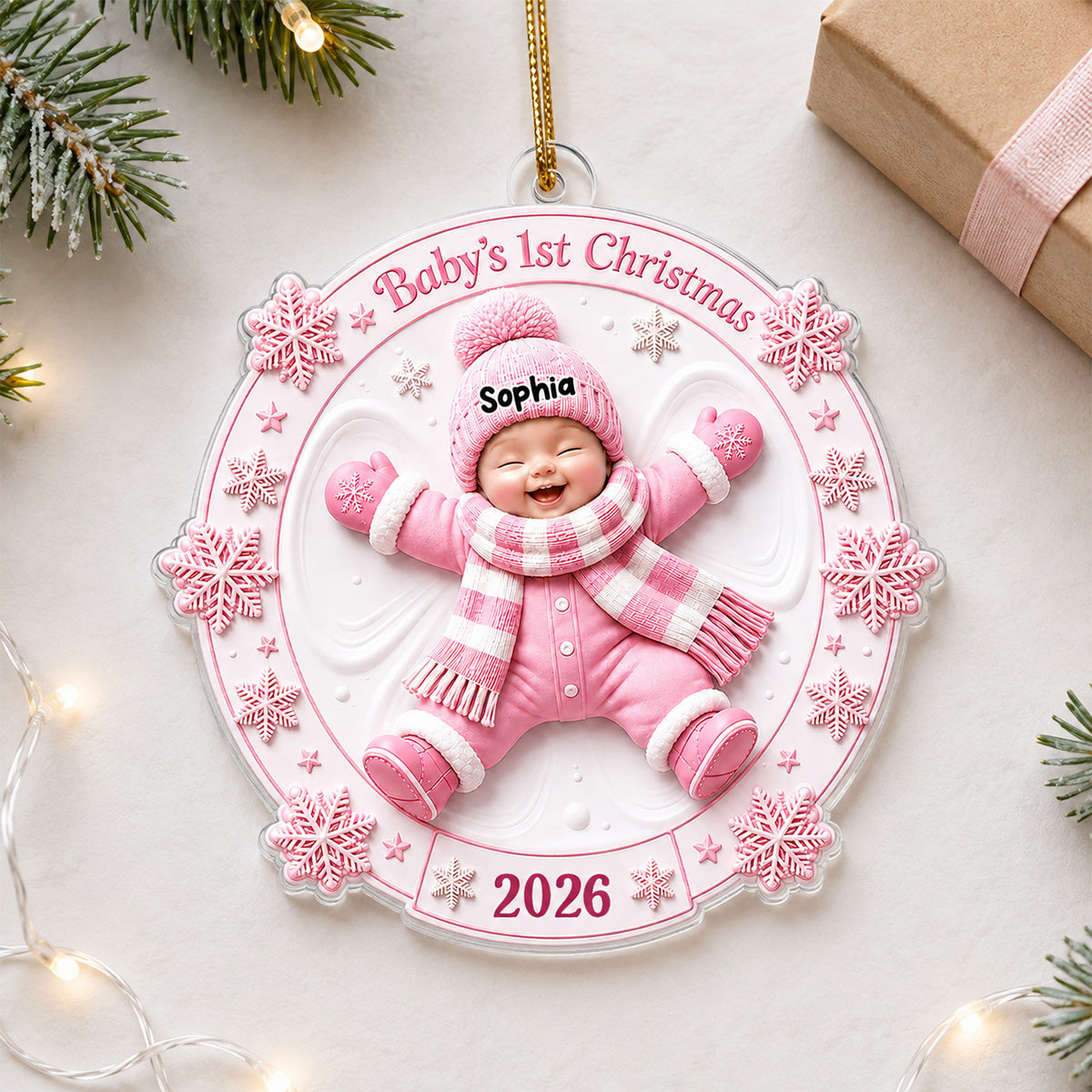Baby First Christmas Snow Angel 2D Flat - Personalized Acrylic Ornament - Christmas Keepsake