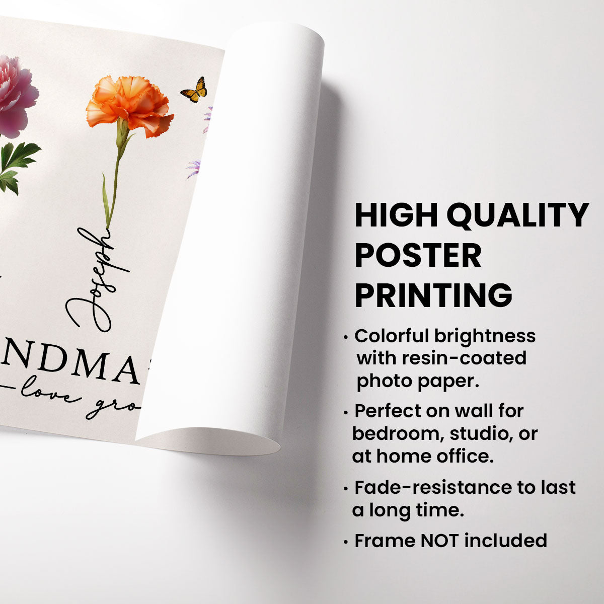 Grandma's Garden 3D Effect Birth Month Flowers Personalized Poster, Birthday Gift For Grandma, Gift or Just Because