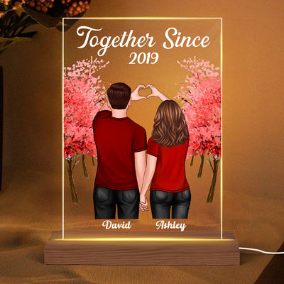 Couple Back View Heart Hands Red Tree Personalized Plaque LED Night Light