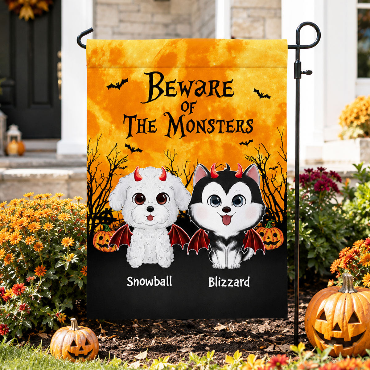 Halloween Theme Beware Of The Monsters Dogs - Personalized Garden Flag - Halloween Decor For Dog Lovers