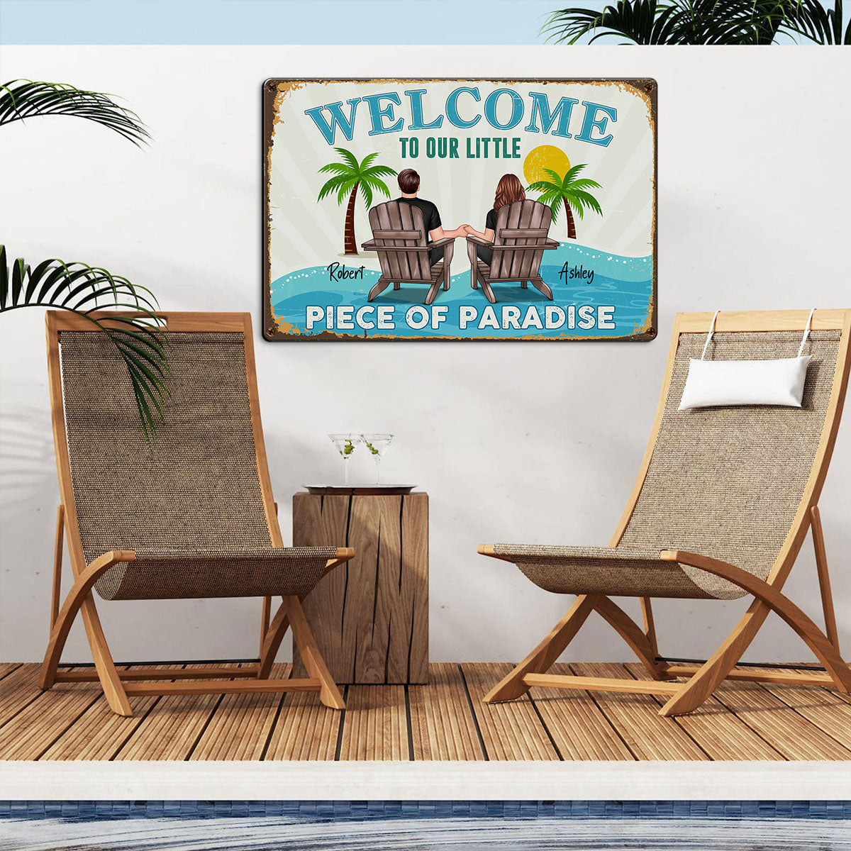 Couple Welcome To Our Little Piece of Paradise Personalized Metal Sign
