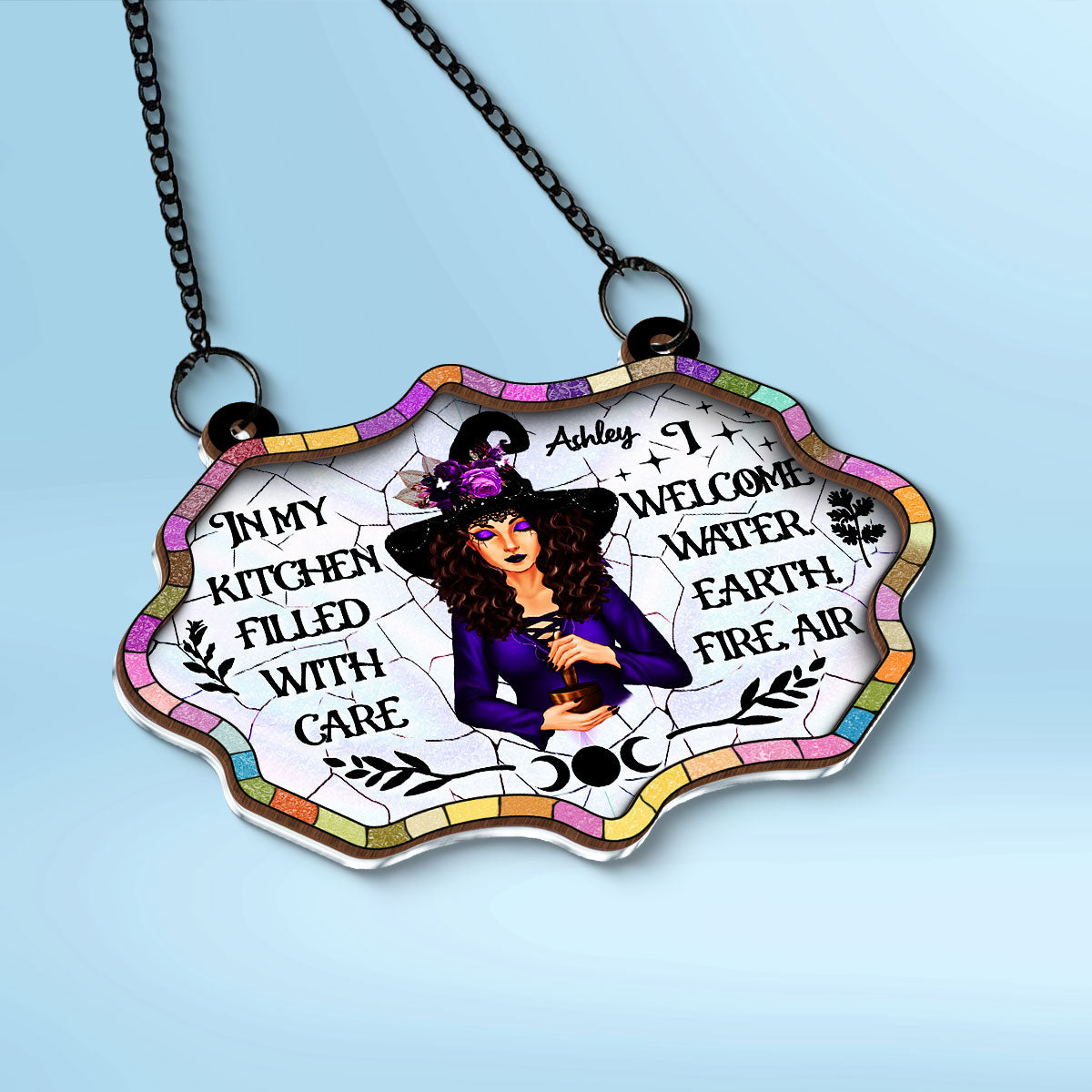 In My Kitchen Filled With Care Personalized Window Hanging Suncatcher Ornament, Halloween Decor