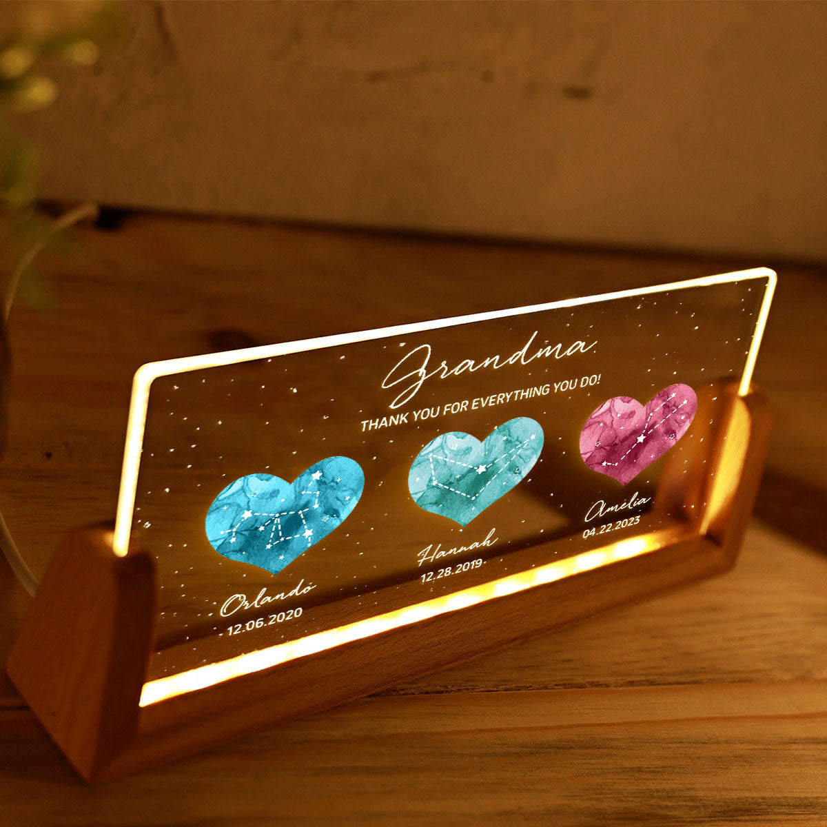Birthstone Constellations Personalized U-Base Acrylic LED Night Light, Valentine's Day Gift, Grandparents Day Gift, Gift for Her, Mom Gift, For Grandma