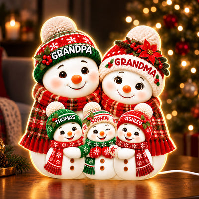 Snowman Grandma, Grandpa and Grandkids - Personalized Light Box - Christmas Gift for Grandparents