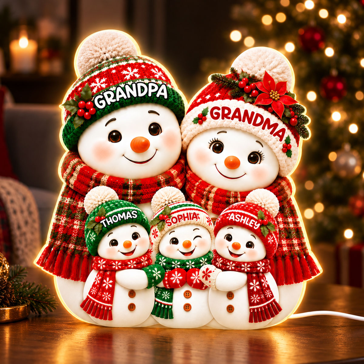 Snowman Grandma, Grandpa and Grandkids - Personalized Light Box - Christmas Gift for Grandparents