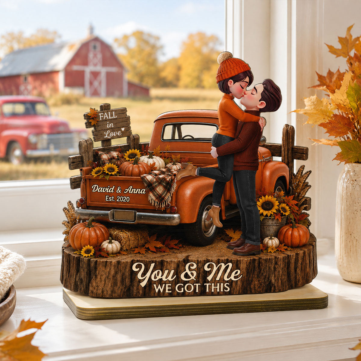 Fall Season Vibe Couple Farmhouse Pickup Truck - Personalized 2-Layered Wooden Plaque - Fall Gift For Couple