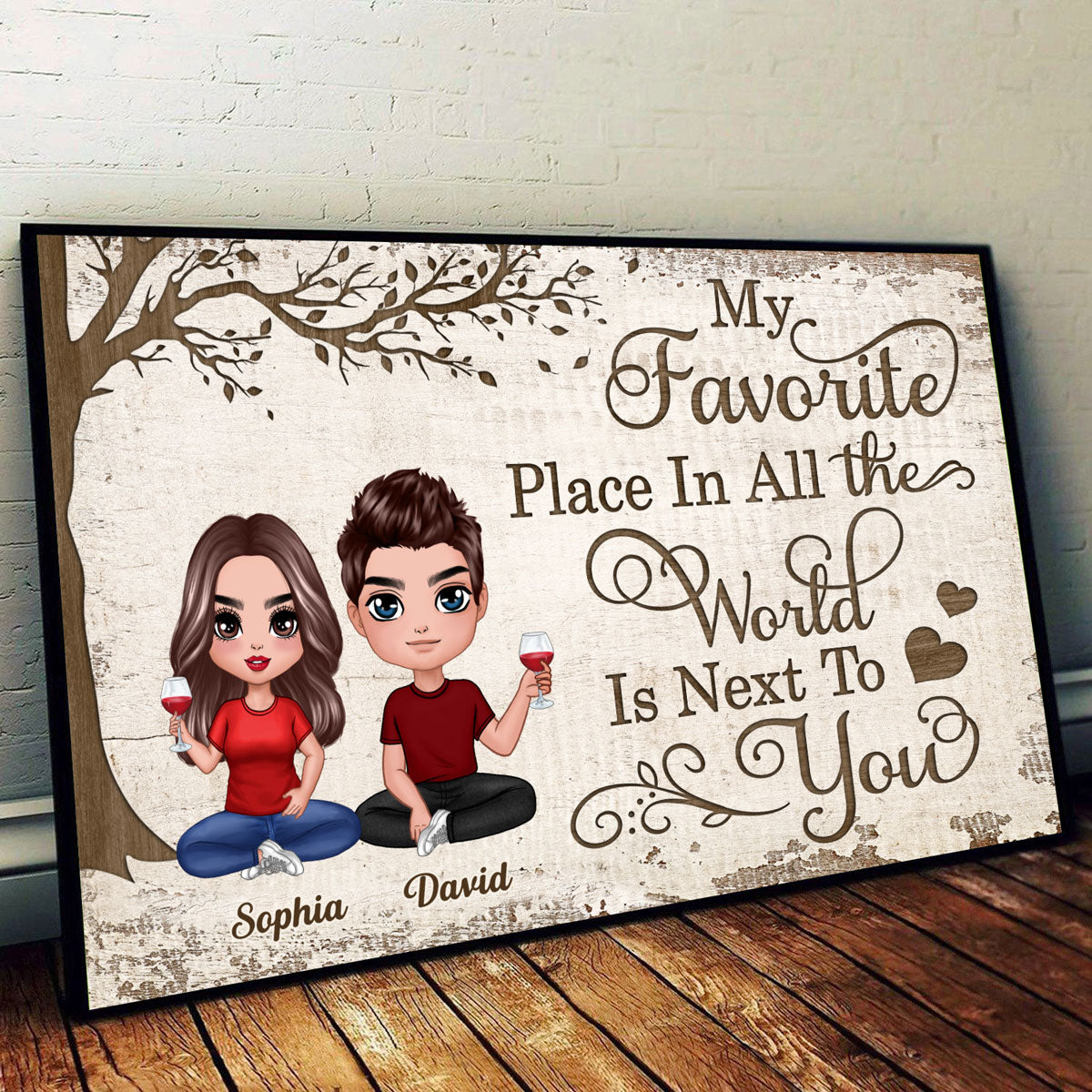 My Favorite Place In All The World Doll Couple Sitting Personalized Poster, Valentine‘s Day Gift For Him, For Her