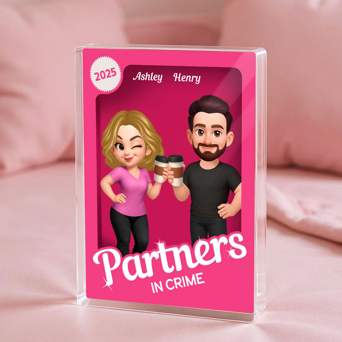 [Men & Women Besties Version] Besties Forever Pink 3D Effect Action Figure Personalized Acrylic Block