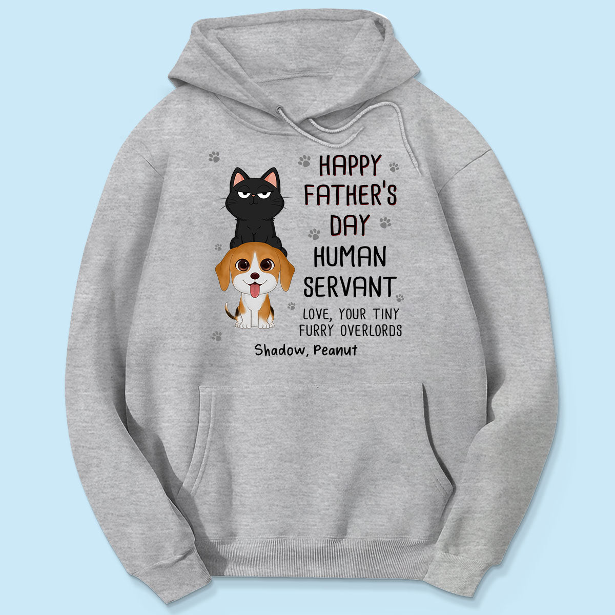 Happy Father‘s Day Human Servant Stacked Cats Dogs Funny Gift For Pet Lover Personalized Shirt