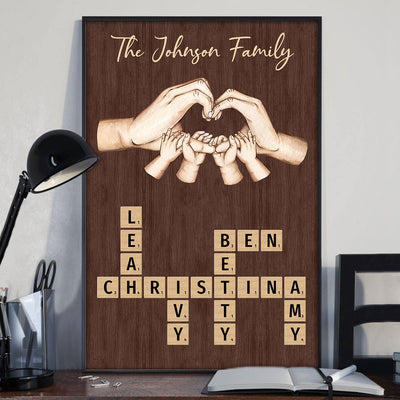 Family Heart Hands Crossword Puzzle Art Home Decor Personalized Poster