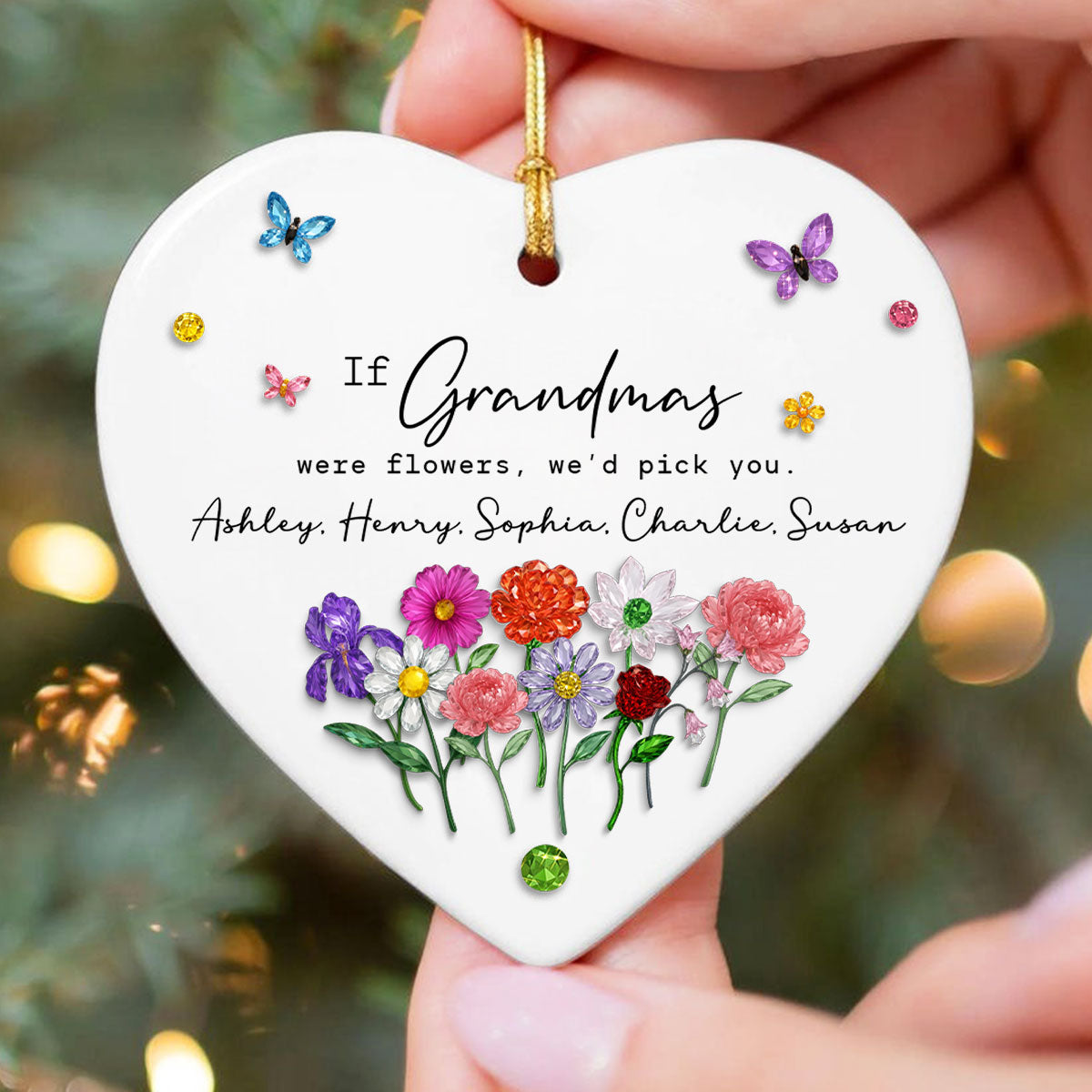 If Grandmas Were Flowers, I'd Pick You Custom Birth Month Flower - Personalized Ceramic Ornament - Heartfelt & Thoughtful Christmas Gift for Grandma