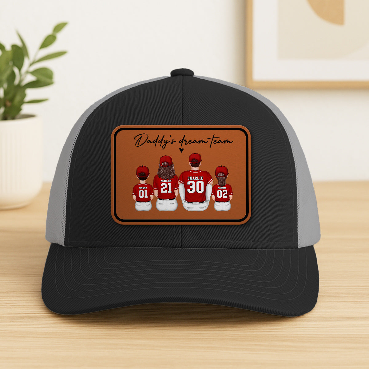 Daddy's Dream Team Personalized Trucker Hat, Father's Day Snapback Baseball Hat Gift for Baseball Dads