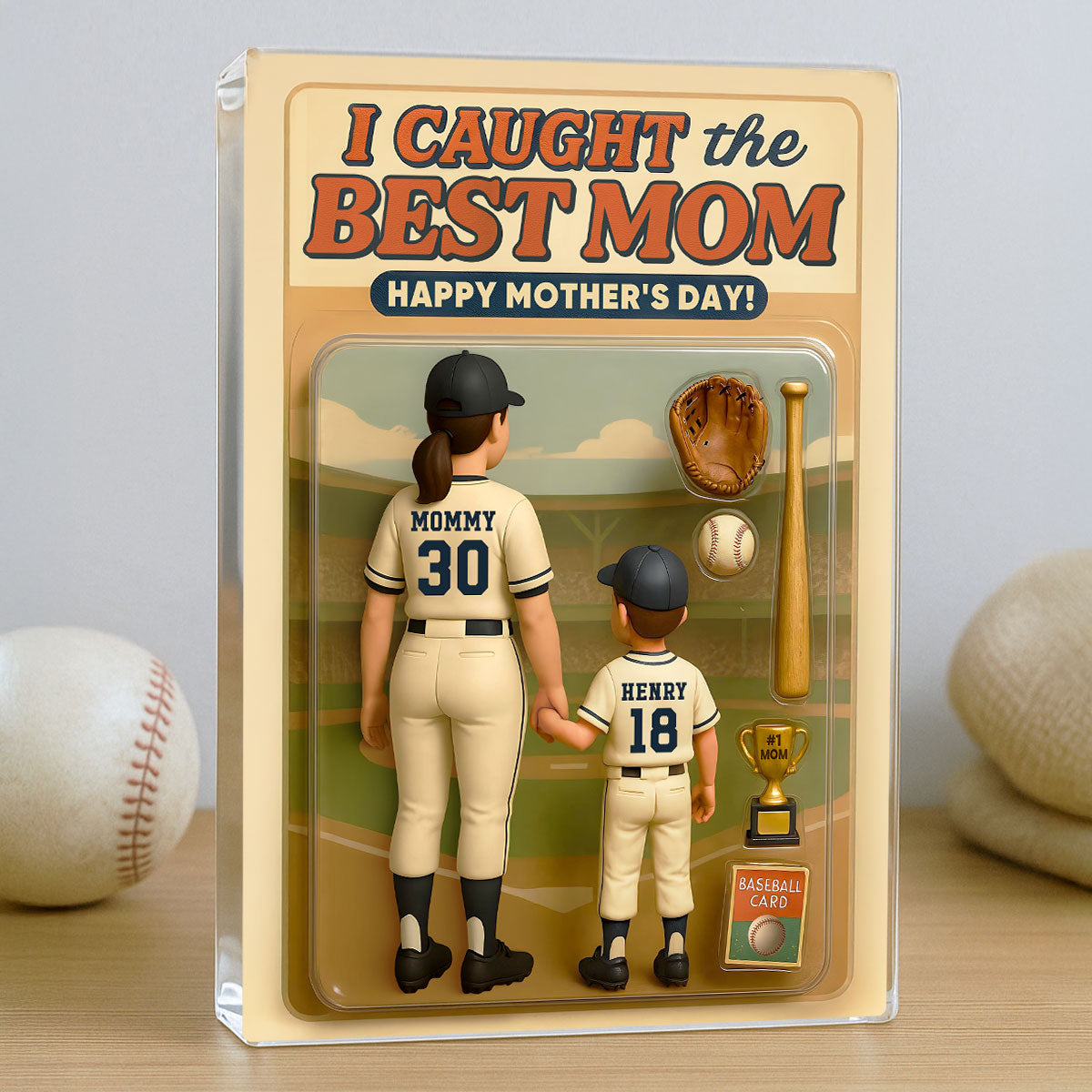 We Caught the Best Mom Baseball Custom Figure - Personalized Acrylic Block Plaque - Gift for Mom, Gift for Grandma, Gift for Wife