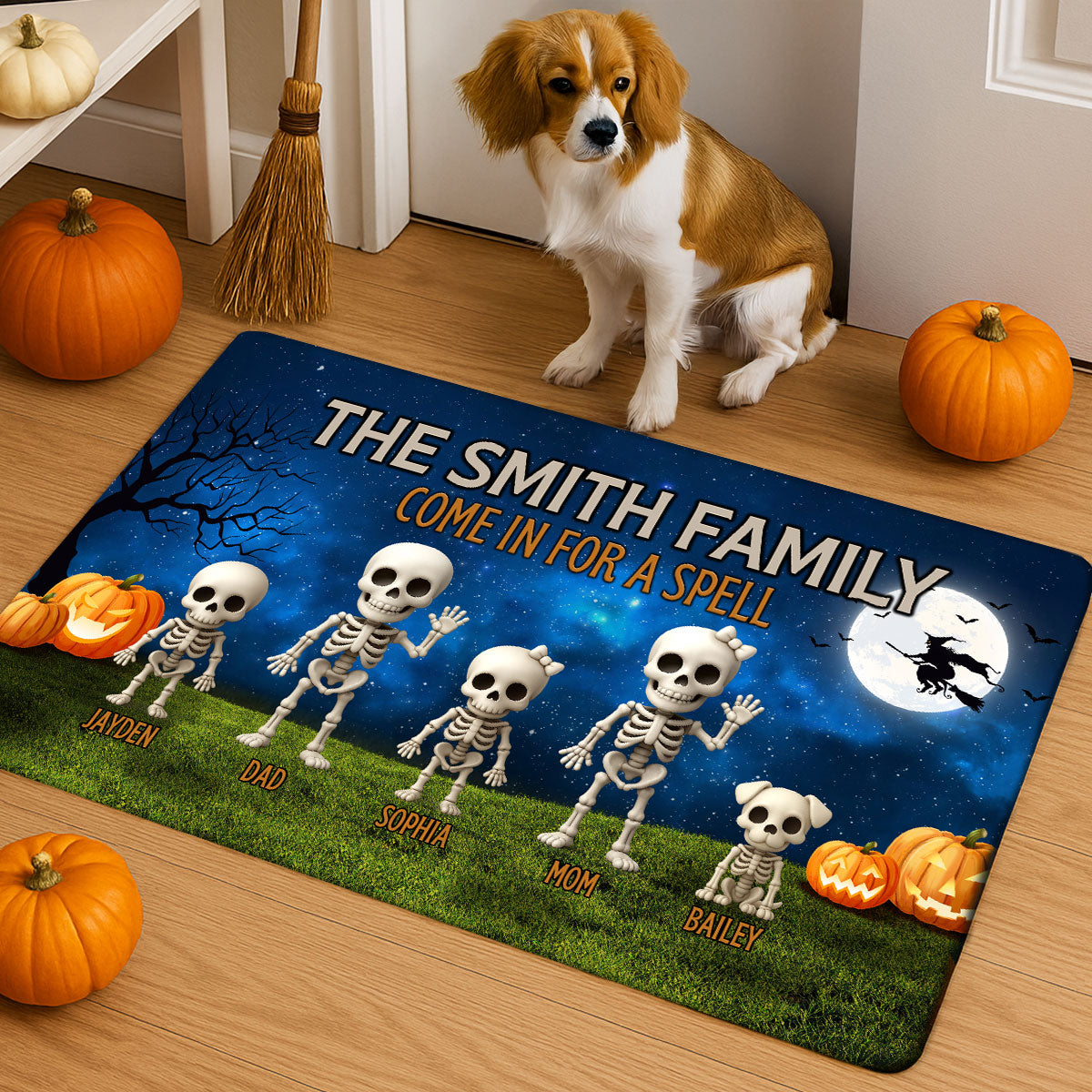 3D Effect Halloween Spooky Funny Skeleton Family - Personalized Doormat