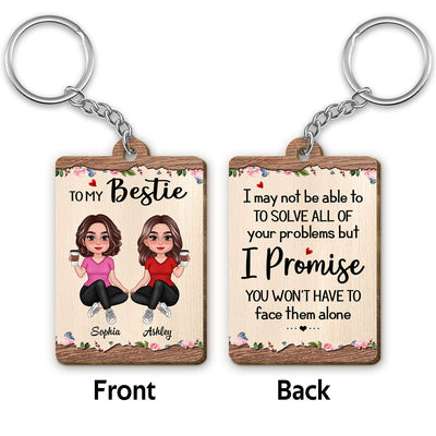 Pretty Besties To My Besties Floral Wooden Personalized Wooden Keychain