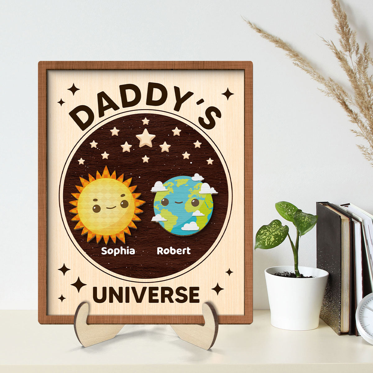 Daddy's Universe Father's Day Gift Personalized 2-Layer Wooden Plaque