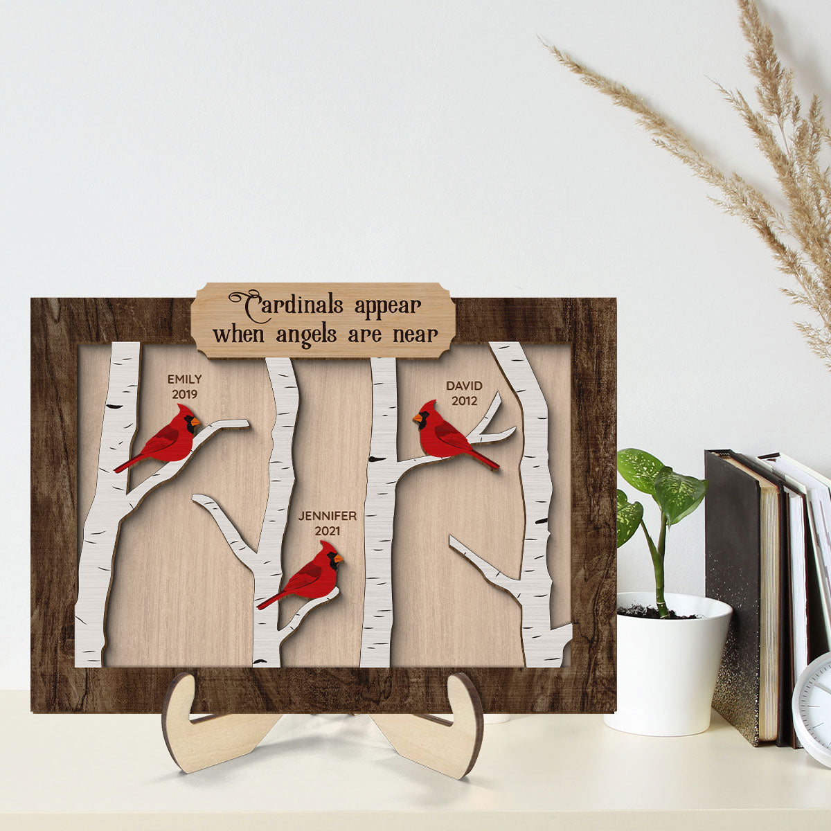 Cardinal Birch Tree Memorial Personalized 2-Layer Wooden Plaque
