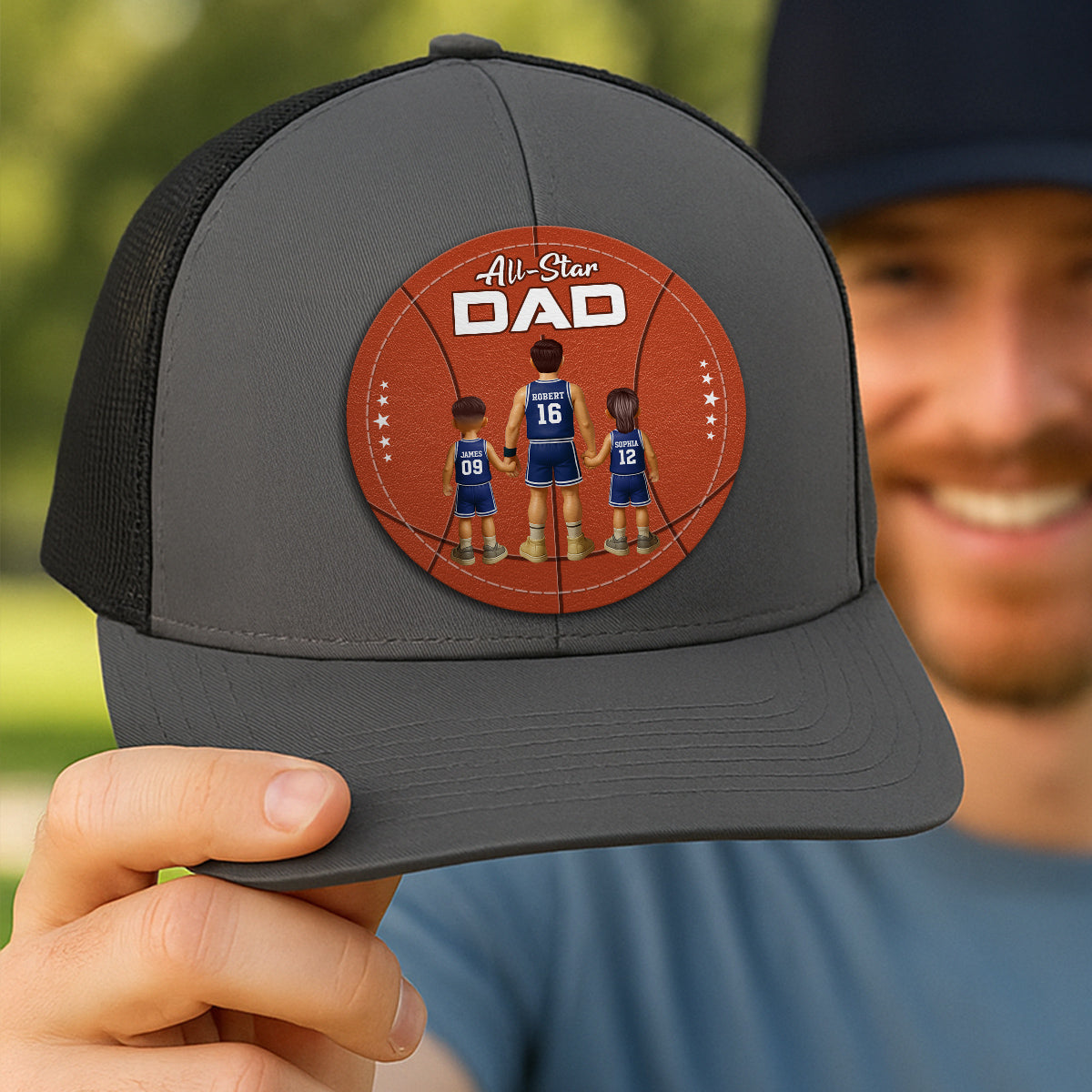 All-Star Dad Basketball Dad & Kids Personalized Leather Patch Hat