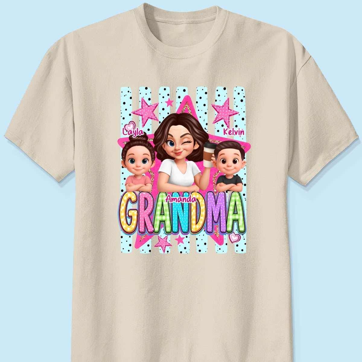 Grandma Striped Preppy Pattern - Personalized Shirt - Summer Trendy Tee for Grandma