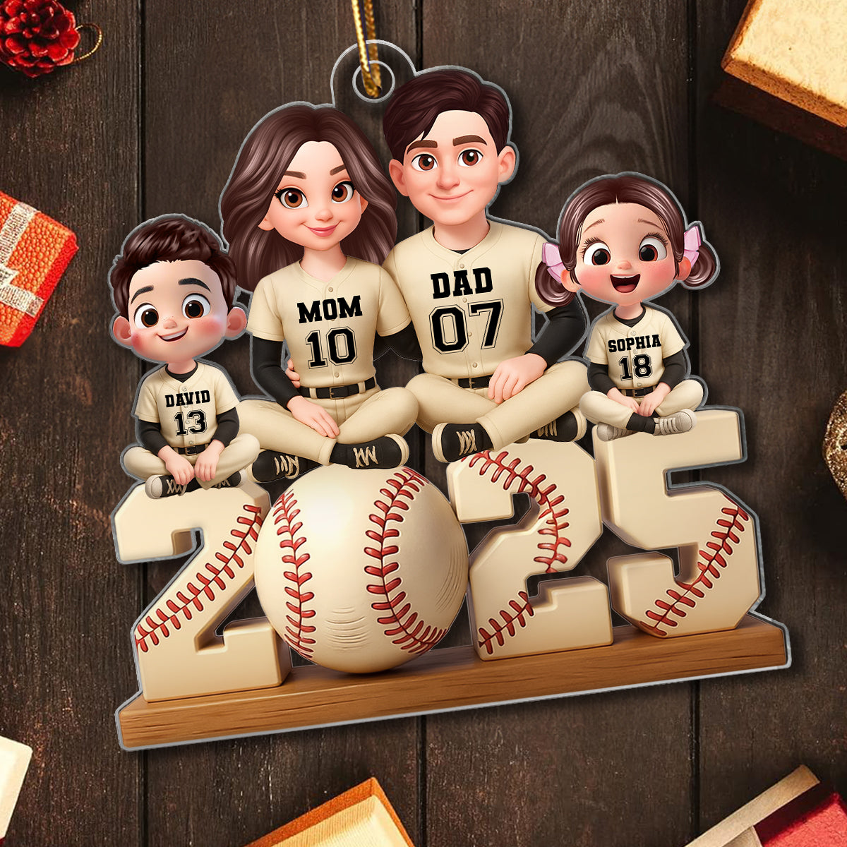 Baseball Family Sitting 2025 Personalized Acrylic Ornament, Christmas Gift for Husband, Wife, Kids