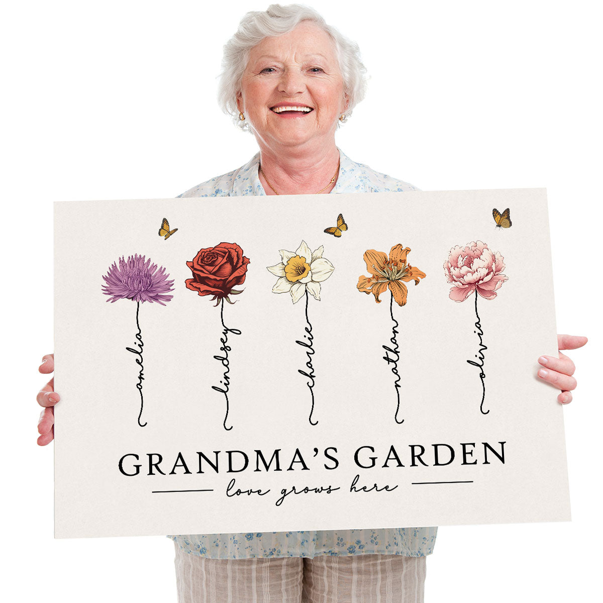 Grandma‘s Garden Love Grows Here Beautiful Birth Month Flower Gift For Grandma Mom - Personalized Canvas Prints - Gift For Grandma Mom