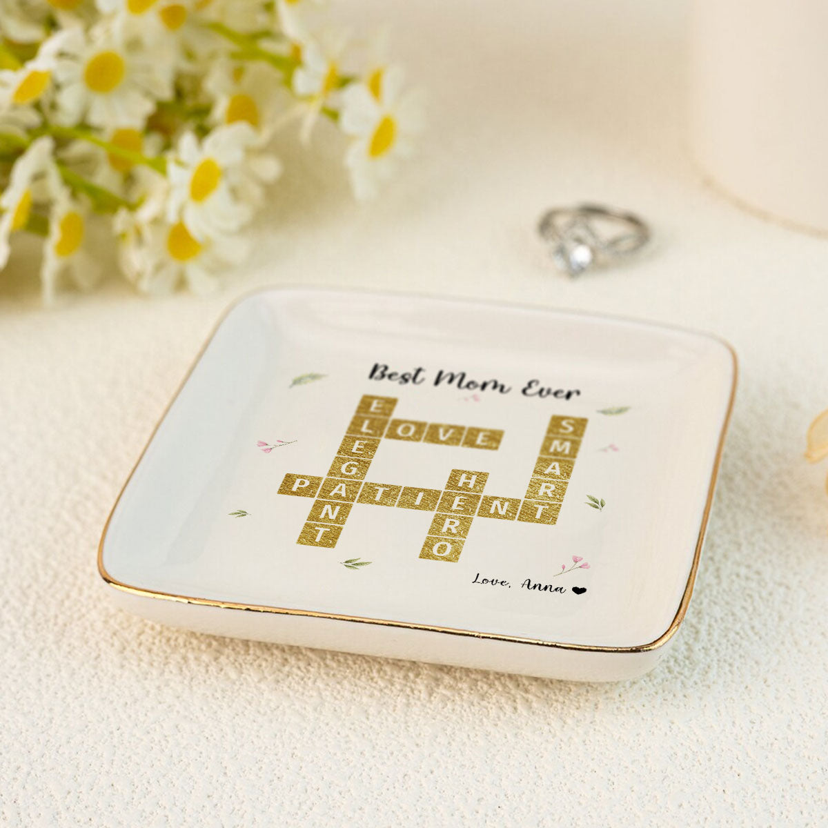 Best Mom Grandma Ever Appreciation Crossword Art - Created In A Moment Personalized Jewelry Dish