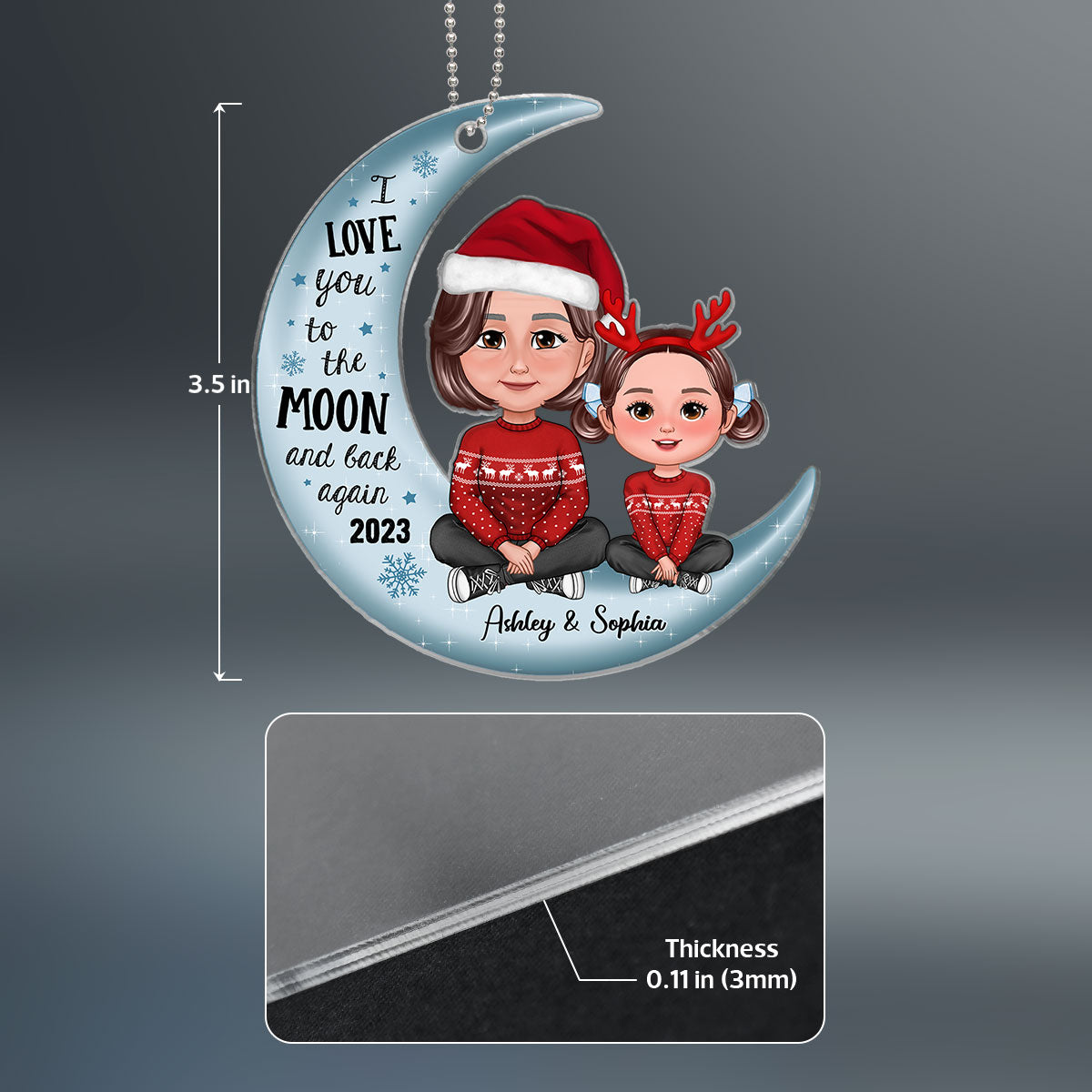 Cute Grandma Grandkid Crossed Legs On Moon Gift For Grandson Granddaughter Personalized Acrylic Ornament