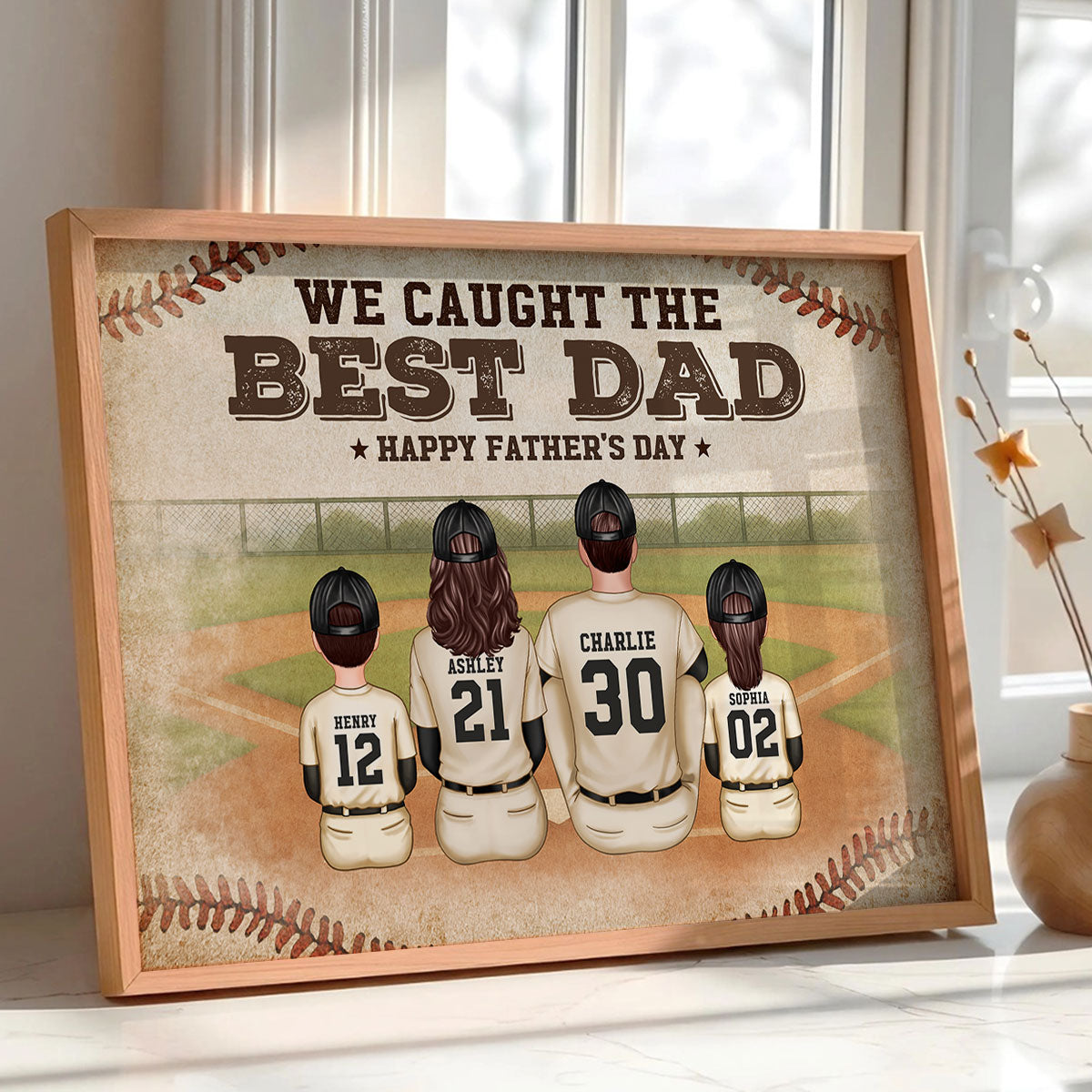 Retro Vintage Baseball Family We Caught The Best Dad Personalized Poster, Unique 2025 Father's Day Gift For Dad