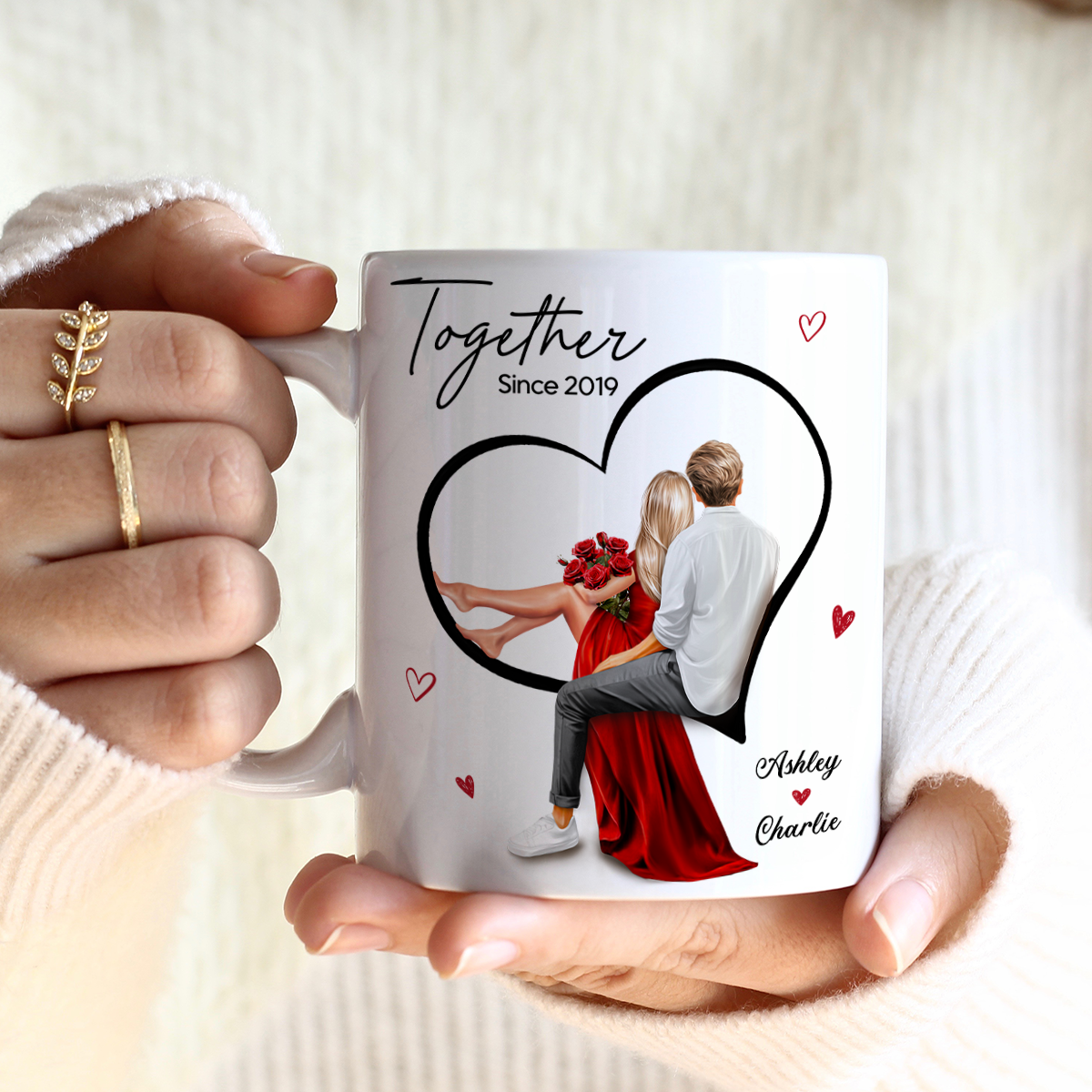 Couple Sitting On Heart Personalized Mug,  Gift, Anniversary Gift for Couples,