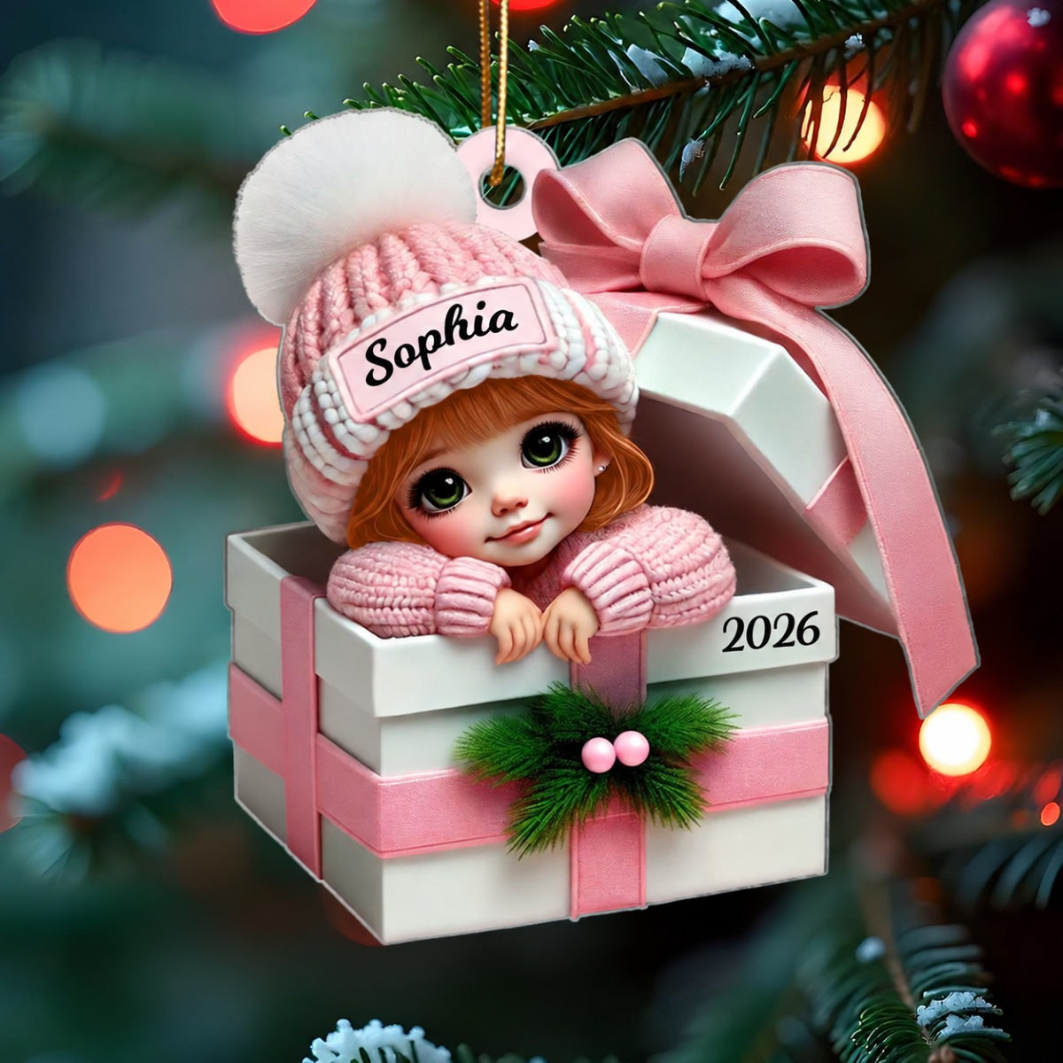 Kid Boy Girl Inside Gift Box - Personalized Acrylic Ornament - Christmas Gift for Children, Grandchildren