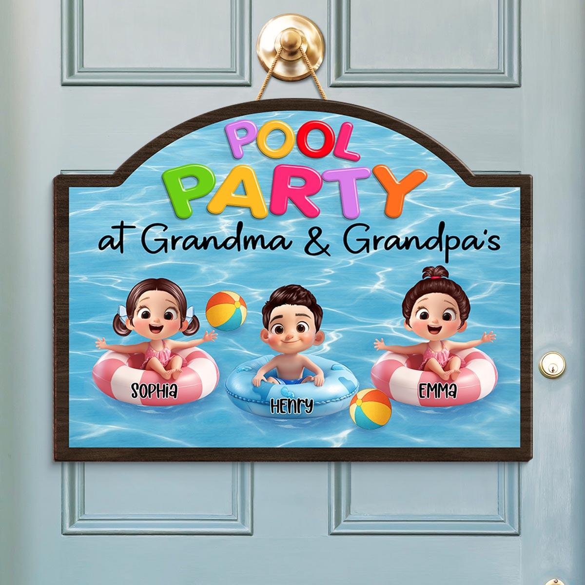 Pool Party At Grandma Grandpa Personalized Wood Sign