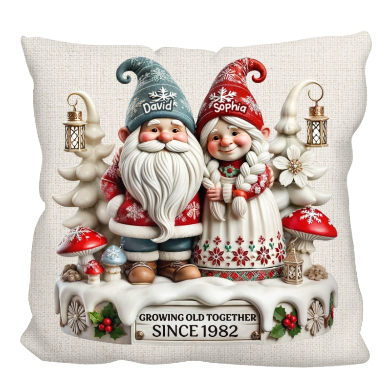 3D Effect Gnome Couple Together Personalized Pillow, Heartfelt  Gift For Couple, For Him, For Her, Husband, Wife