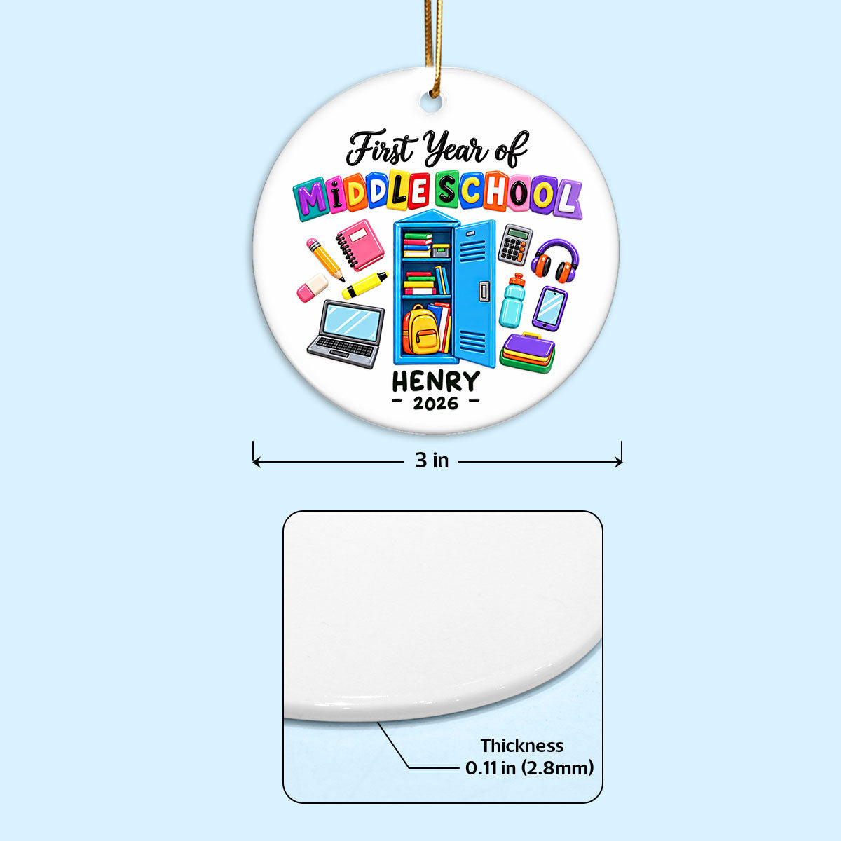 First Year Of Middle School - Personalized Ceramic Ornament - Christmas Gift For Secondary School Students, 6th Grade Students, Gift For Grandkids, Daughter, Son