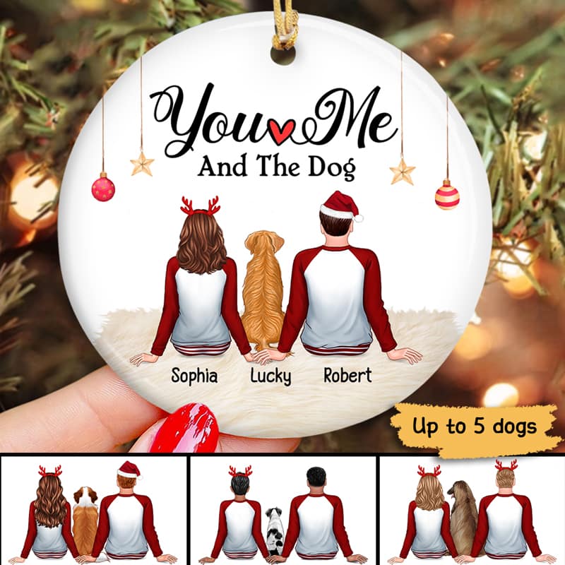 You Me and The Dog Back View Personalized Circle Ornament