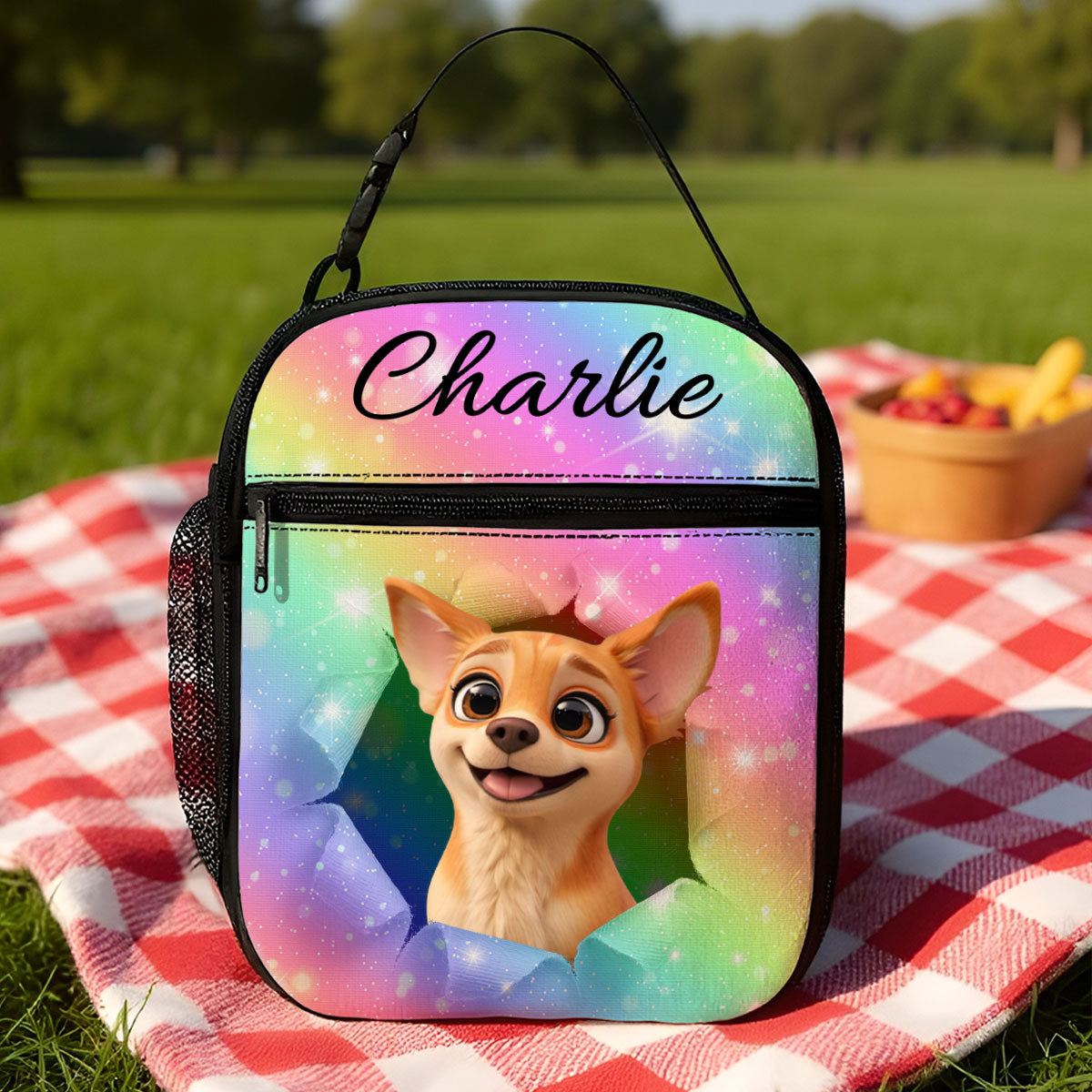 Cute Cartoon Dog Custom Name Personalized Insulated Kid Lunch Bag, Back to School Lunch Bag for Kids