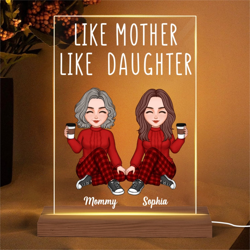 Like Mother Like Daughters Cute Mom And Daughters Sitting Gift For Mom Personalized Rectangle Acrylic Plaque LED Night Light