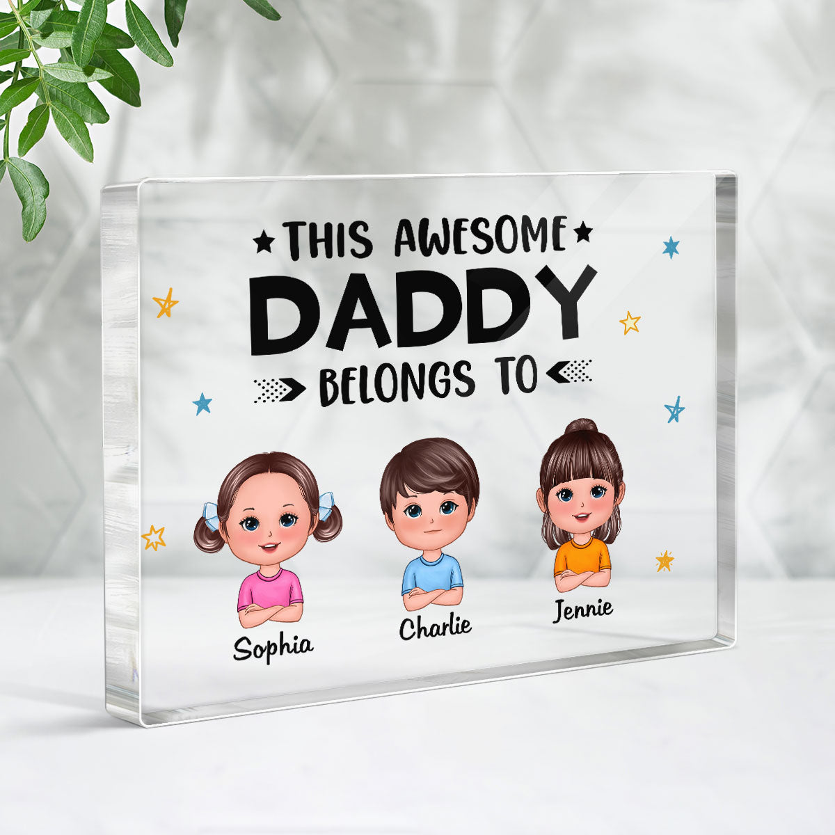 This Awesome Daddy Grandpa Belongs To Doll Kids Father‘s Day Gift Personalized Horizontal Rectangle Acrylic Block Plaque
