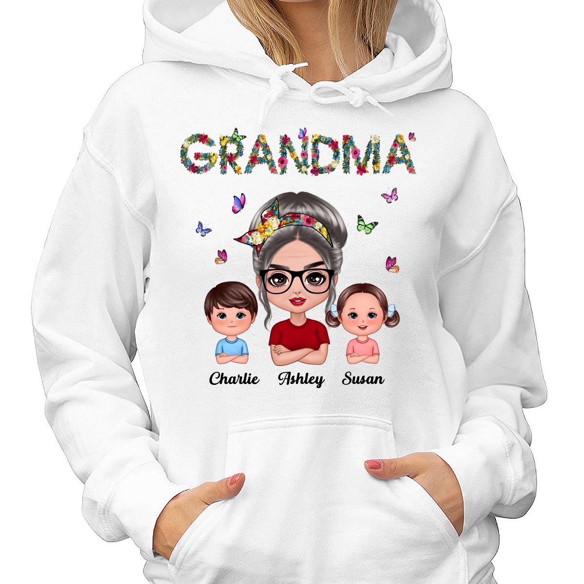 Colorful Floral Words Doll Grandma And Grandkids Gift For Grandma Personalized Shirt