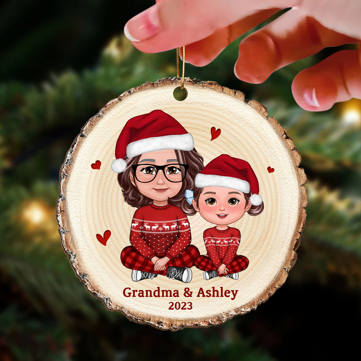 Cute Grandma Grandkid Crossed Legs Wood Slice Gift For Grandson Granddaughter Personalized Wooden Ornament