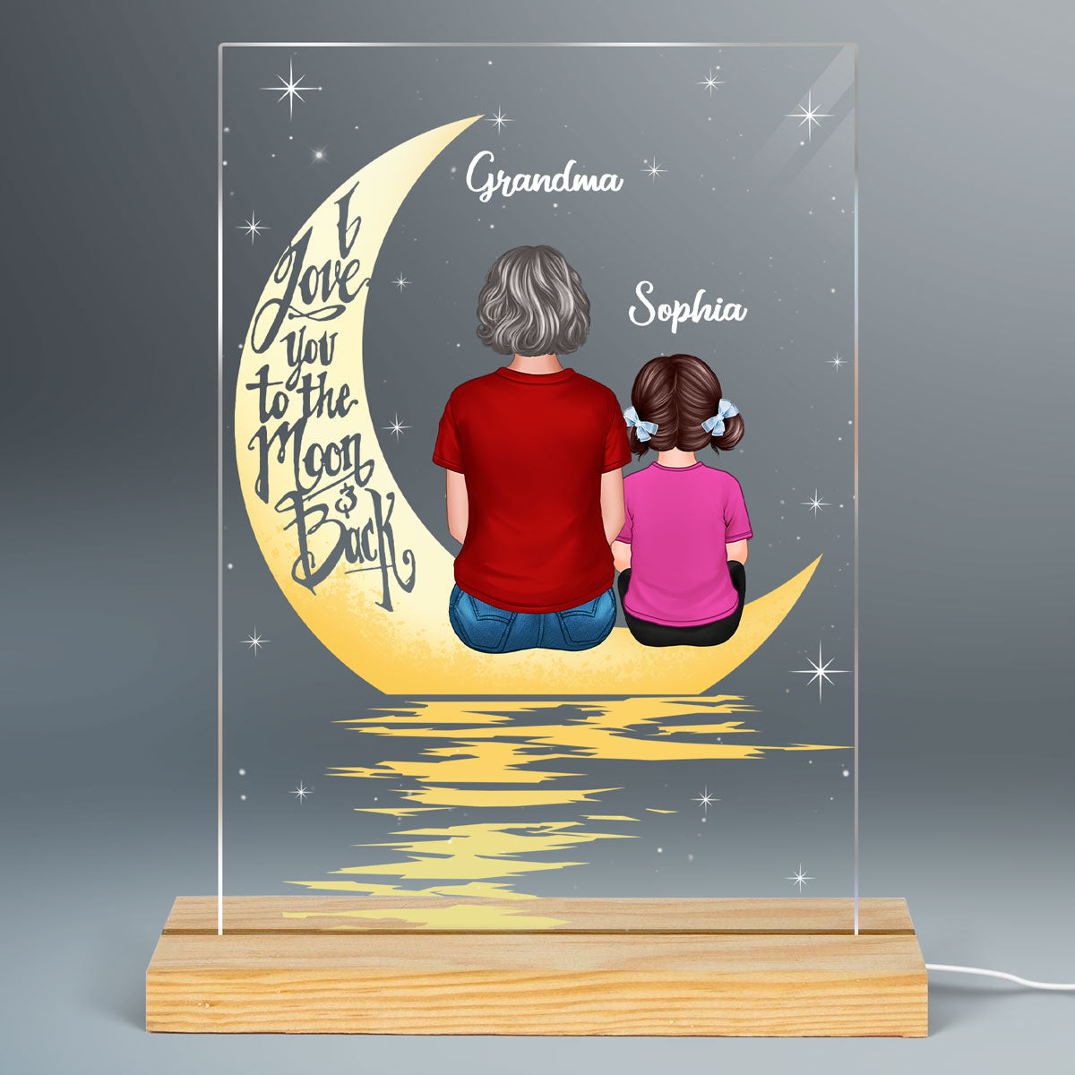 Grandma Grandkid In The Moonlight Personalized Plaque LED Night Light, Acrylic LED Lamp