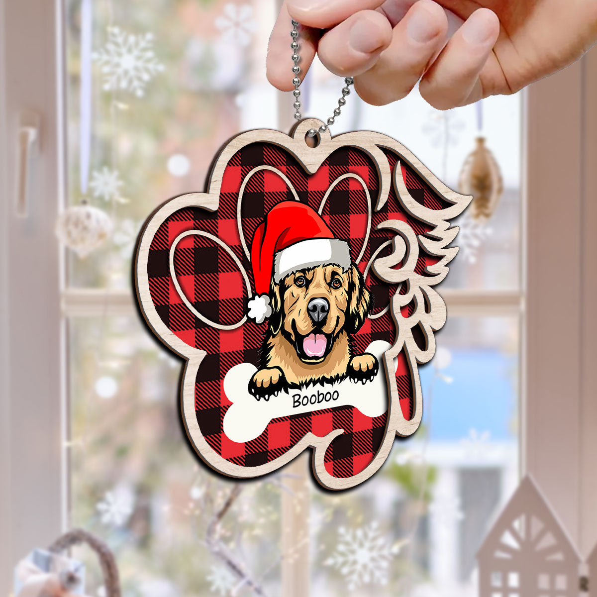 Paw & Wing Memorial Dog Personalized Christmas 2-Layer Wooden Ornament