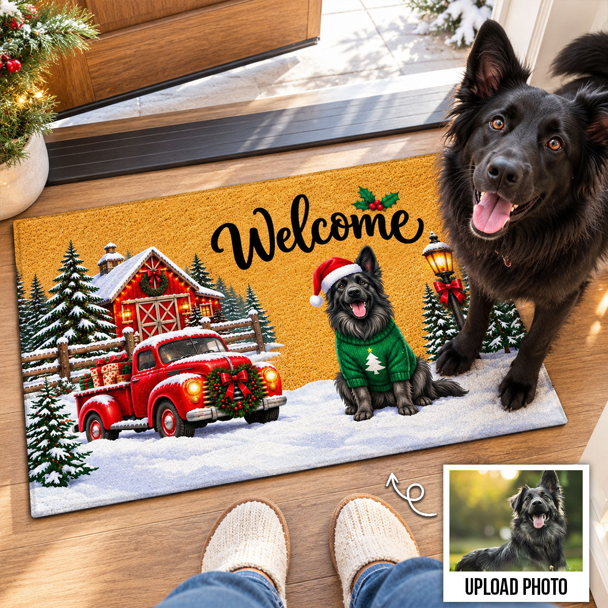 Cute Christmas Dog Cat Upload Photo - Personalized Doormat - Christmas Decoration For Pet Lovers