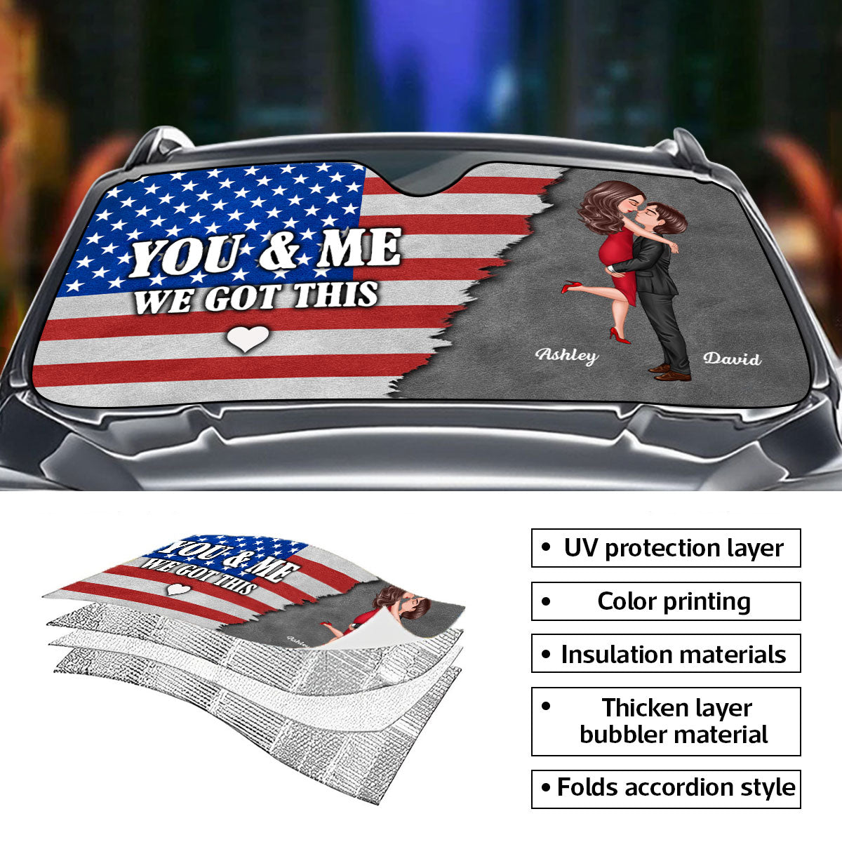 Nation Flag Couple We Got This Personalized Car Sunshade, Anniversary Gift For Him, Gift For Her